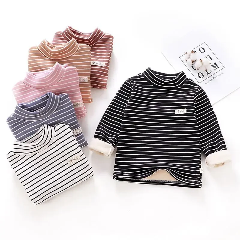 Children's Striped T-shirt Spring Autumn Boys And Girls Turtleneck Fleece Thick Long-Sleeved Base Shirts Baby Kids Tops
Children's Striped T-shirt Spring Autumn Boys And Girls Turtleneck Fleece Thick Long-Sleeved Base Shirts Baby Kids Tops