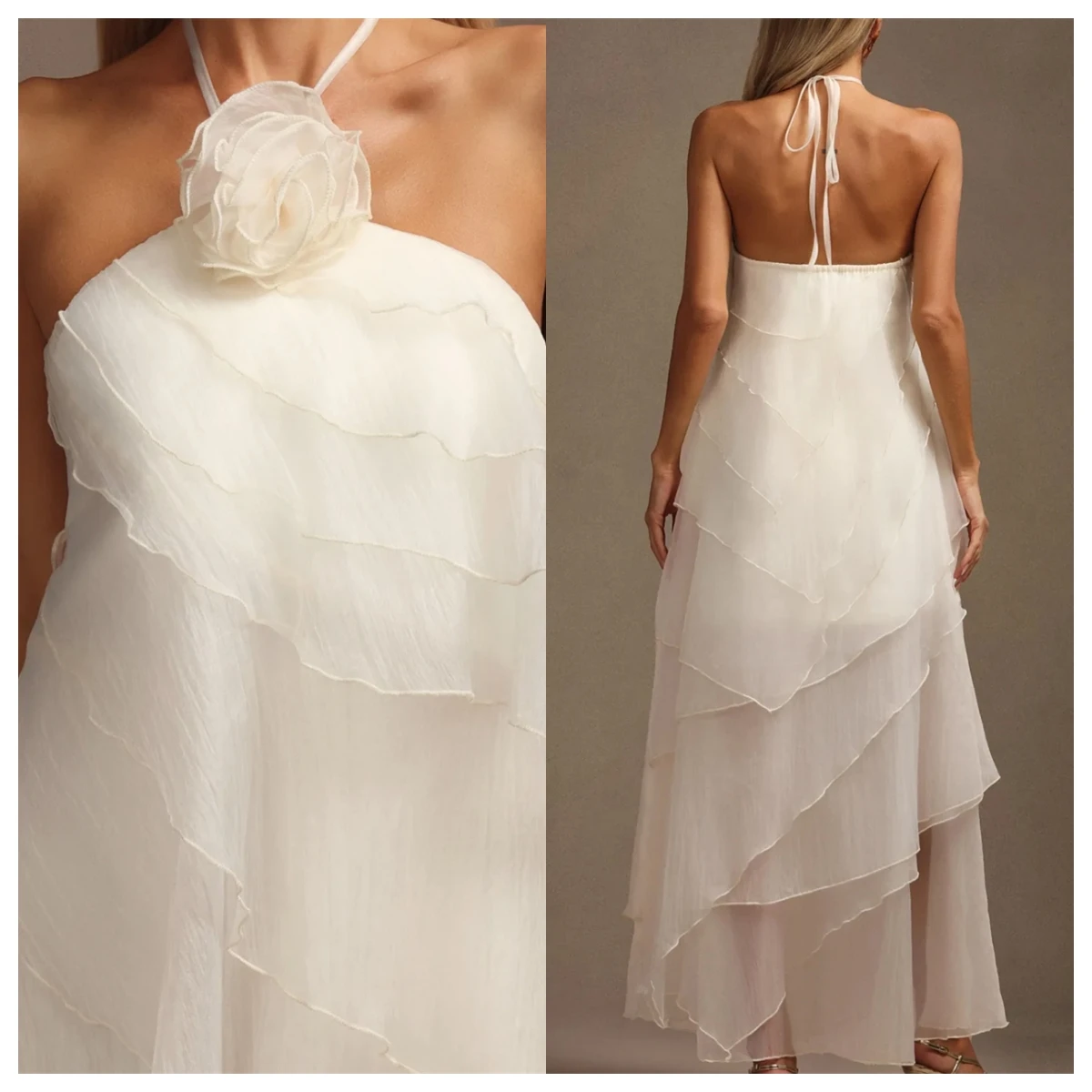 Customized Delicate White Chiffon Evening Dress Halter Sleeveless Special Occasion Gowns Homecoming Dress Flowers Open Back 
Customized Delicate White Chiffon Evening Dress Halter Sleeveless Special Occasion Gowns Homecoming Dress Flowers Open Back
