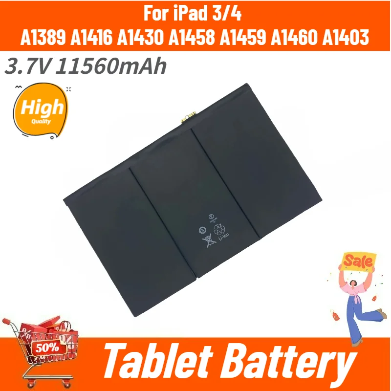 Tablet Battery 3.7V 11560mAh For iPad 3/4 A1389 A1416 A1430 A1458 A1459 A1460 A1403 Brand New High Quality
Tablet Battery 3.7V 11560mAh For iPad 3/4 A1389 A1416 A1430 A1458 A1459 A1460 A1403 Brand New High Quality
