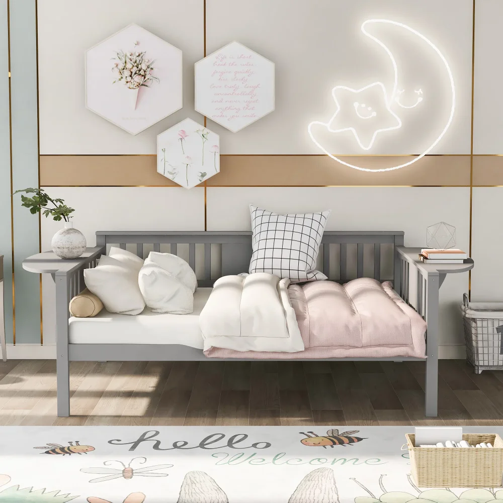 Pine Wood Full Size Daybed with Tables for Bedroom, Gray Children Beds, wood Full size beds
Pine Wood Full Size Daybed with Tables for Bedroom, Gray Children Beds, wood Full size beds
