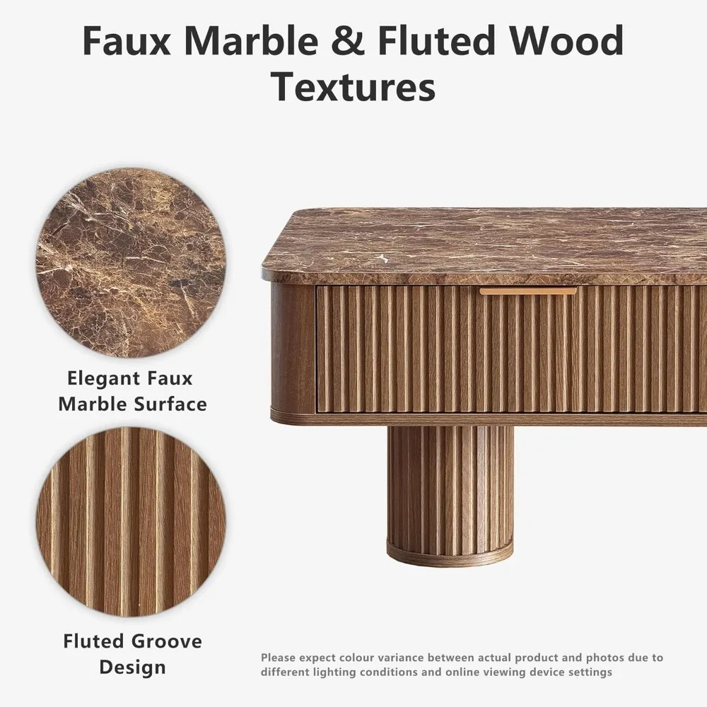 Fluted Coffee Table with Storage, Mid Century Modern Coffee Table with Faux Marble Top, Minimalist Rectangle Center, Customized
Fluted Coffee Table with Storage, Mid Century Modern Coffee Table with Faux Marble Top, Minimalist Rectangle Center, Customized