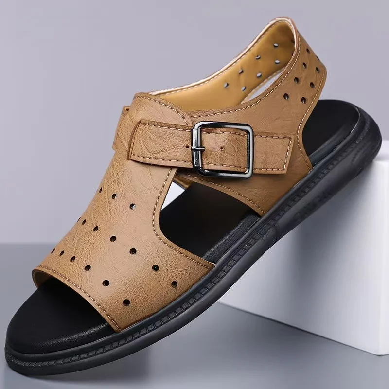 Новые летние мужские кожаные сандалии на мягкой подошве, нескользящие дышащие легкие уличные пляжные сандалии с открытым носком и липучкой
Новые летние мужские кожаные сандалии на мягкой подошве, нескользящие дышащие легкие уличные пляжные сандалии с открытым носком и липучкой