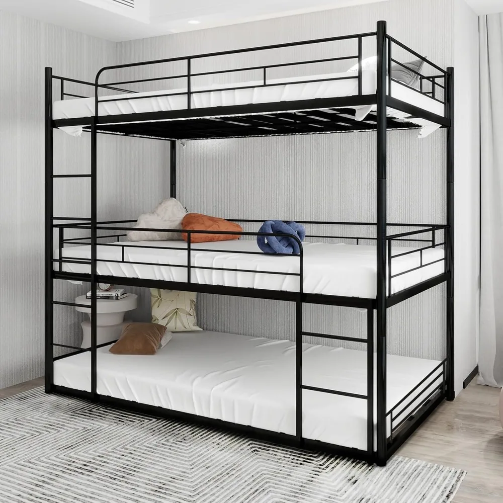 Metal Triple Bunk Bed,Twin Over Twin Bunk Bed for 3, 3 Beds with Guardrail and Ladder, Heavy Duty Triple Bed Frame Suitable for 
Metal Triple Bunk Bed,Twin Over Twin Bunk Bed for 3, 3 Beds with Guardrail and Ladder, Heavy Duty Triple Bed Frame Suitable for