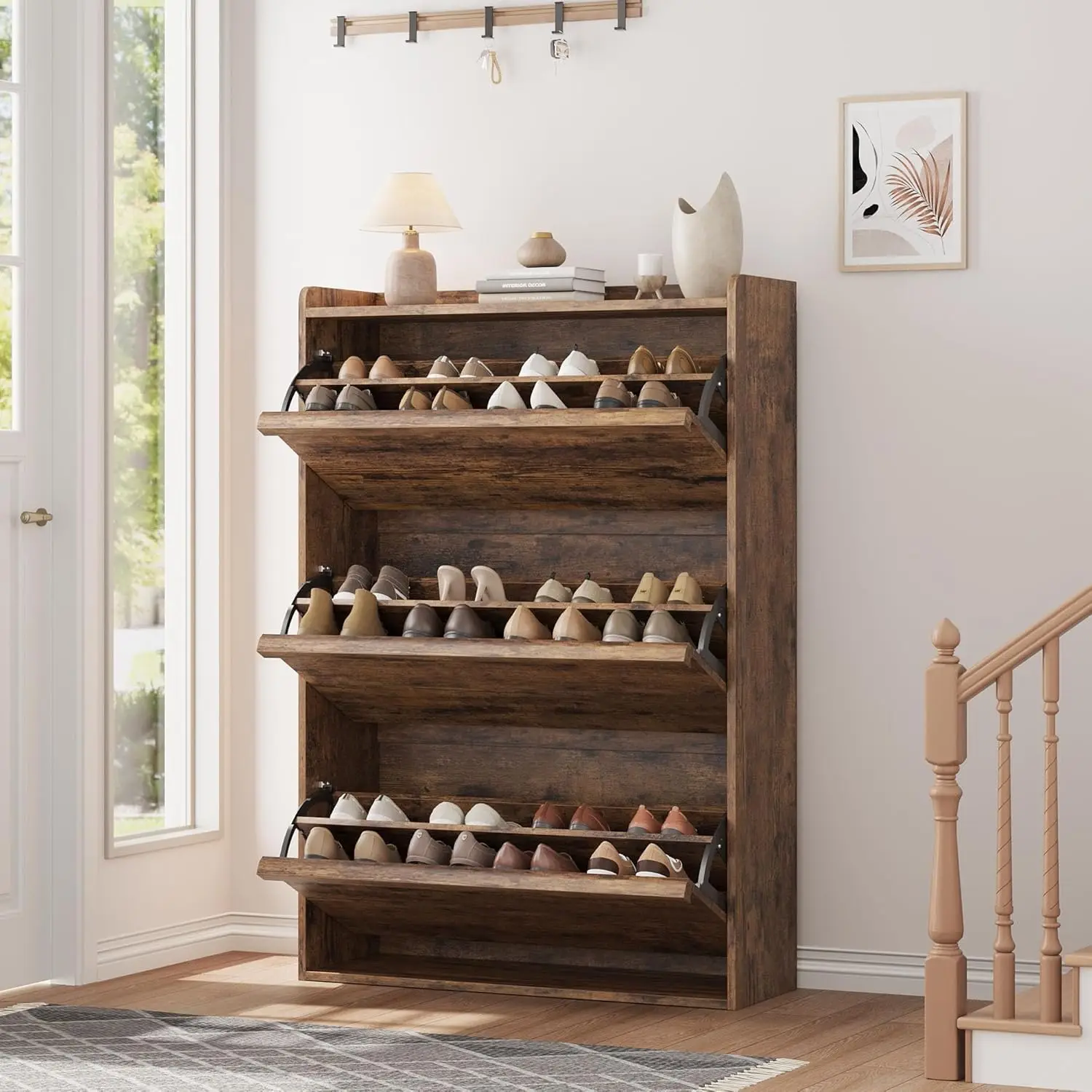 Freestanding Shoe Storage Cabinet with 3 Flip Drawers and Adjustable Shelf, Hidden Wood Construction for Entryway Hallway and Living Room, Brown
Freestanding Shoe Storage Cabinet with 3 Flip Drawers and Adjustable Shelf, Hidden Wood Construction for Entryway Hallway and Living Room, Brown