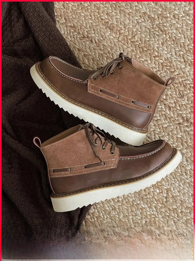 Men's Outdoor Workwear Boots Leather Patch Anti-slip Large Sole Autumn Winter Faionable round Toe Thi Heel Boots
Men's Outdoor Workwear Boots Leather Patch Anti-slip Large Sole Autumn Winter Faionable round Toe Thi Heel Boots
