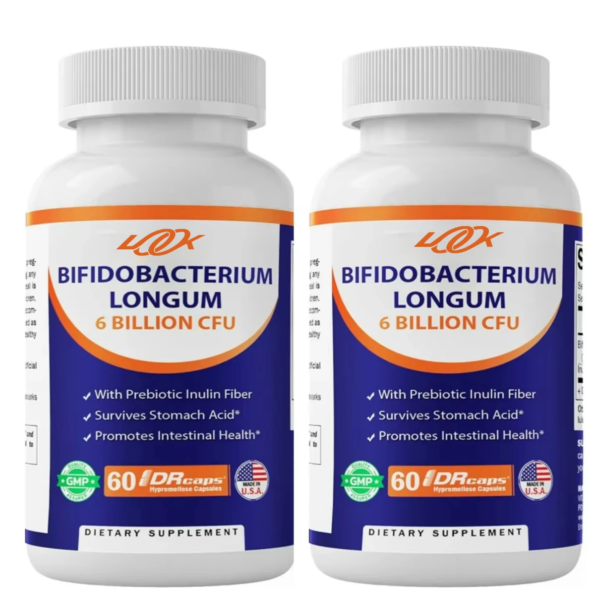 Vitamin Bifidobacterium Longum 6 billion CFU per DR capsule - promotes intestinal health - made from prebiotic inulin fiber
Vitamin Bifidobacterium Longum 6 billion CFU per DR capsule - promotes intestinal health - made from prebiotic inulin fiber