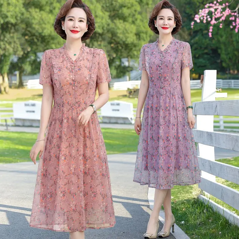 Elegant Midlife Mom Summer Dress Short Sleeve V-Neck Slimming Midi Skirt Breathable Loose Fit Long Sleeve Women's Clothing
Elegant Midlife Mom Summer Dress Short Sleeve V-Neck Slimming Midi Skirt Breathable Loose Fit Long Sleeve Women's Clothing
