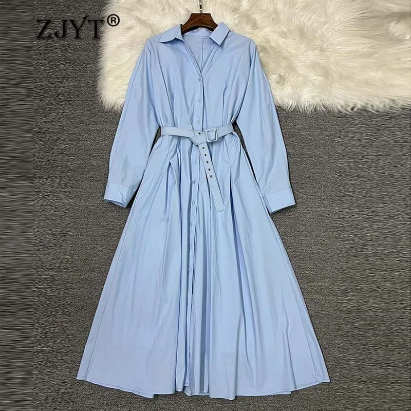 ZJYT Women's Long Sleeve 100% Cotton Shirt Dress Autumn New 2024 Single Breasted Casual Midi Dresses Blue White Holiday Vestidos
ZJYT Women's Long Sleeve 100% Cotton Shirt Dress Autumn New 2024 Single Breasted Casual Midi Dresses Blue White Holiday Vestidos