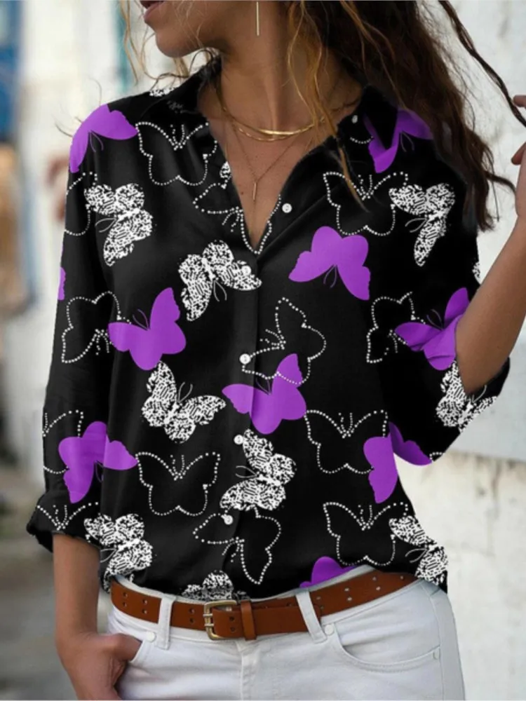 Women's New Butterfly Flower Print Shirt Fashionable Casual Shirt Spring And Summer Loose Temperament V-neck Shirt For Women
Women's New Butterfly Flower Print Shirt Fashionable Casual Shirt Spring And Summer Loose Temperament V-neck Shirt For Women