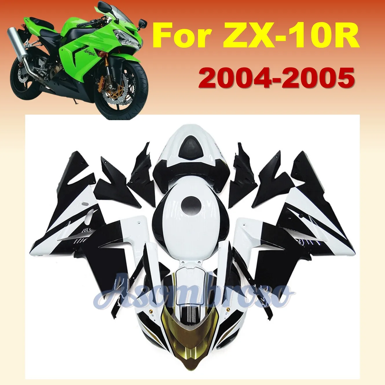 High Quality Injection Body Kit for Ninja ZX10R 2004 2005 ZX 10R zx-10r Black White Bodywork full fairing set +Tank Cover 
High Quality Injection Body Kit for Ninja ZX10R 2004 2005 ZX 10R zx-10r Black White Bodywork full fairing set +Tank Cover