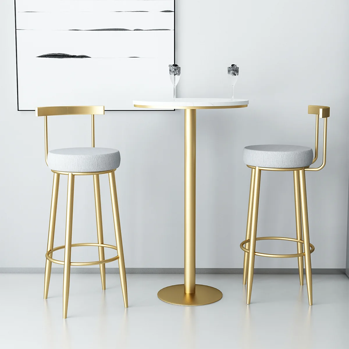 Nordic metal bar high table and chair combination modern milk tea shop golden leisure bar stool bar counter silent design
Nordic metal bar high table and chair combination modern milk tea shop golden leisure bar stool bar counter silent design