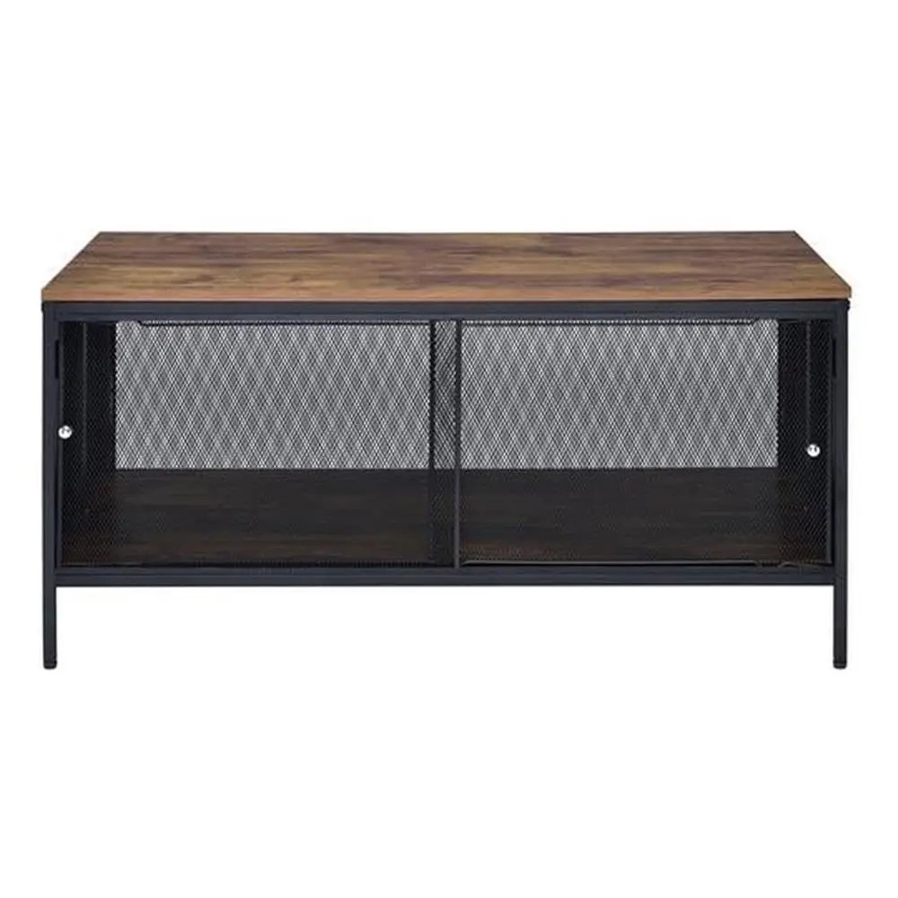 Industrial Style Rectangular Coffee Table With Wood Top And Black Metal Frame Featuring Mesh Door Storage
Industrial Style Rectangular Coffee Table With Wood Top And Black Metal Frame Featuring Mesh Door Storage