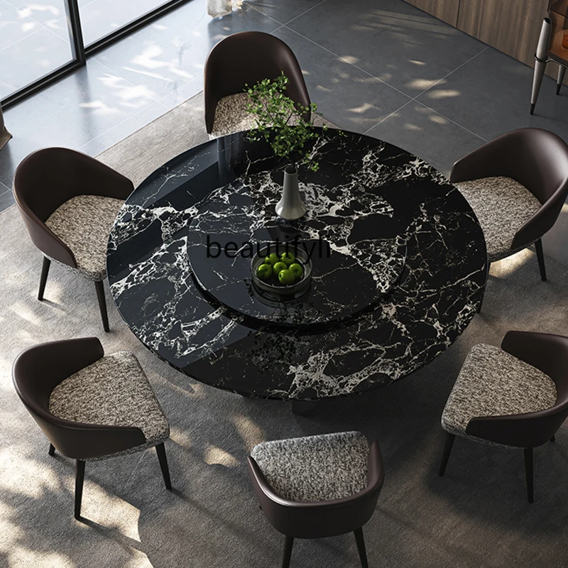 Natural black dining table Italian light luxury round dining table natural marble with turntable
Natural black dining table Italian light luxury round dining table natural marble with turntable