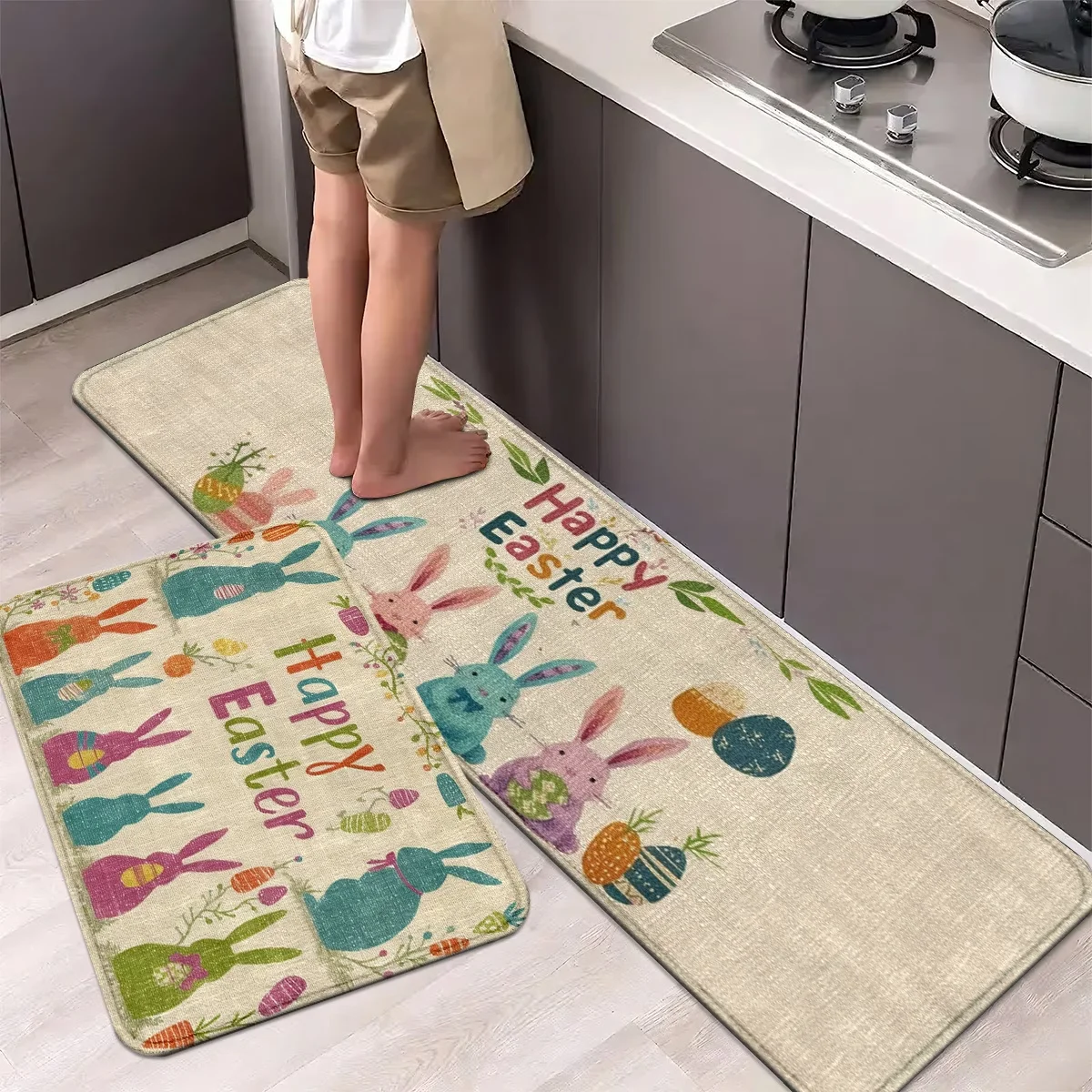 Коврик для кухни «Счастливого Пасхального праздника» с мультяшными яйцами, кроликом и морковью, нескользящий, моющийся, из полиэстера, для дома, офиса, прачечной
Коврик для кухни «Счастливого Пасхального праздника» с мультяшными яйцами, кроликом и морковью, нескользящий, моющийся, из полиэстера, для дома, офиса, прачечной
