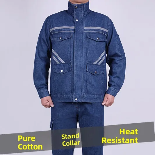 Мужской джинсовый рабочий костюм (куртка и брюки) из чистого хлопка с воротником-стойкой, устойчивый к дуговому сварному шву, термостойкий, большие размеры
Мужской джинсовый рабочий костюм (куртка и брюки) из чистого хлопка с воротником-стойкой, устойчивый к дуговому сварному шву, термостойкий, большие размеры