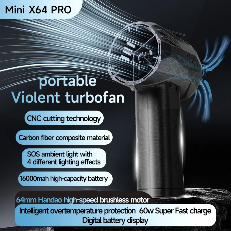 Mini X64 PRO Violent Car Air Blower 750W Handheld Turbo Jet Fan Brushless Motor Instantaneous Thrust 1.5kg/s 350km/h Air Duster
Mini X64 PRO Violent Car Air Blower 750W Handheld Turbo Jet Fan Brushless Motor Instantaneous Thrust 1.5kg/s 350km/h Air Duster