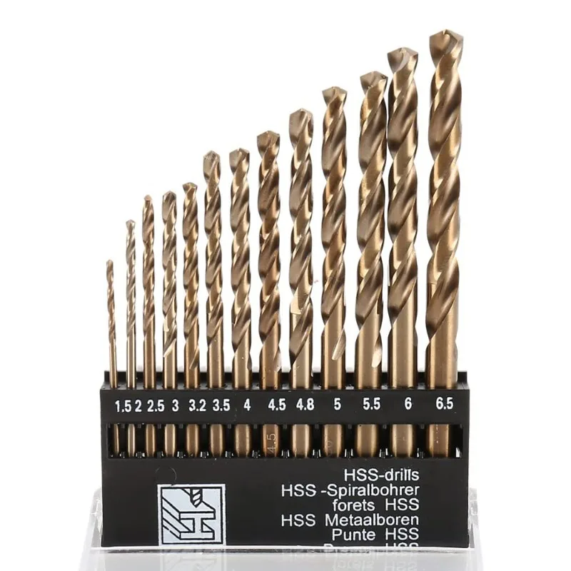 M35 Cobalt Metric Drill bit Set 1.5mm-6.5mm/13pcs Drill Bits Suitable for Stainless Steel, Hard Metal, Cast Iron, Copper, Alumin
M35 Cobalt Metric Drill bit Set 1.5mm-6.5mm/13pcs Drill Bits Suitable for Stainless Steel, Hard Metal, Cast Iron, Copper, Alumin