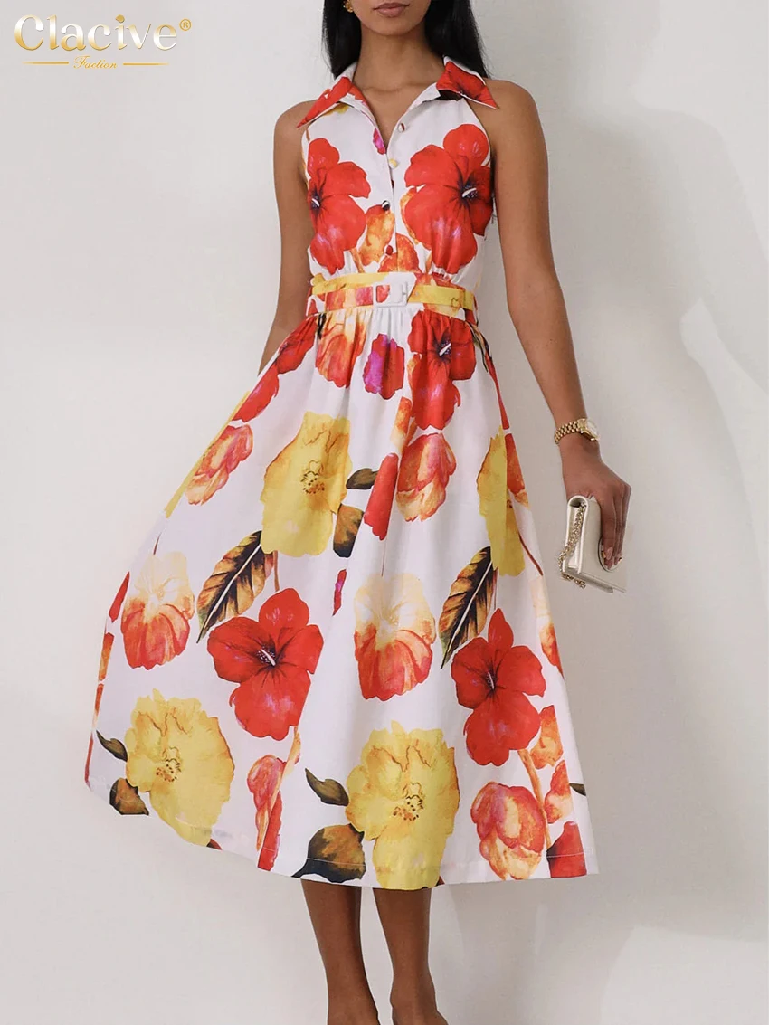 Clacive Fashion Loose Print Women's Dress 2025 Summer Lapel Sleeveless Midi Dresses Elegant Classic High Waist Female Dress
Clacive Fashion Loose Print Women's Dress 2025 Summer Lapel Sleeveless Midi Dresses Elegant Classic High Waist Female Dress