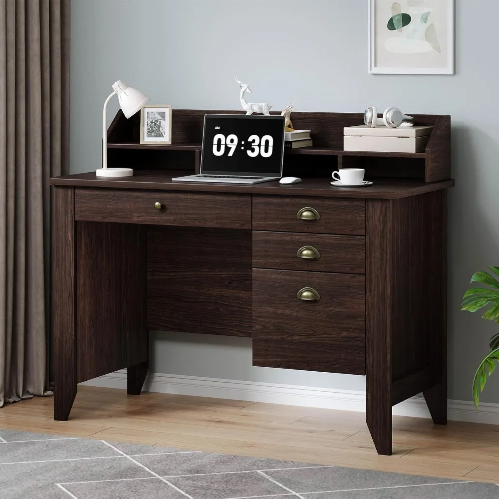 Small Desk with Drawers, Wood Desk with Monitor Stand, Computer Desks with File Drawer, Small Spaces, Espresso 
Small Desk with Drawers, Wood Desk with Monitor Stand, Computer Desks with File Drawer, Small Spaces, Espresso