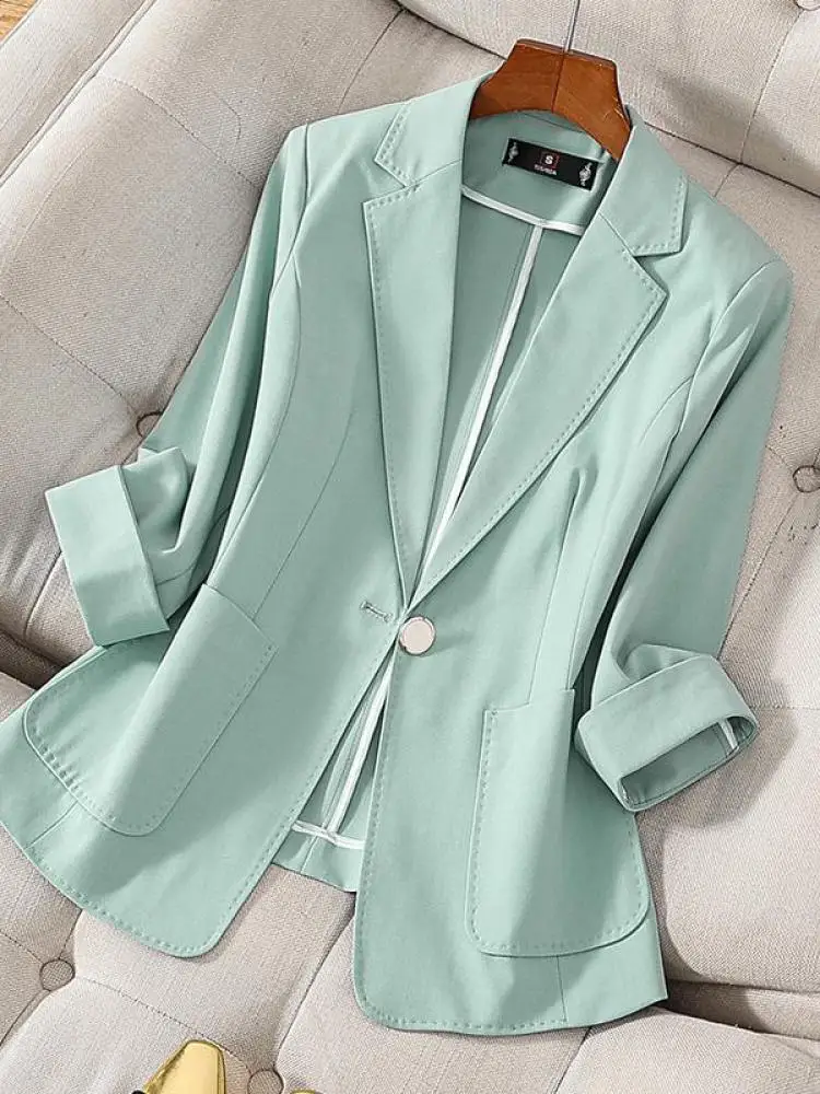 Korean Women Pink Single Button Professional Blazer Coat Spring Autumn Vintage Green Seven Quarter Sleeve Versatile Tops Popular
Korean Women Pink Single Button Professional Blazer Coat Spring Autumn Vintage Green Seven Quarter Sleeve Versatile Tops Popular