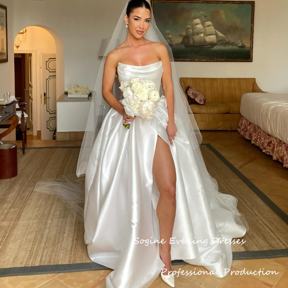 Elegant Satin Wedding Dresses For Women 2025 New High Split Floor-Length Vestidos De Novia High-Low Sweep Train Robe De Mariée
Elegant Satin Wedding Dresses For Women 2025 New High Split Floor-Length Vestidos De Novia High-Low Sweep Train Robe De Mariée