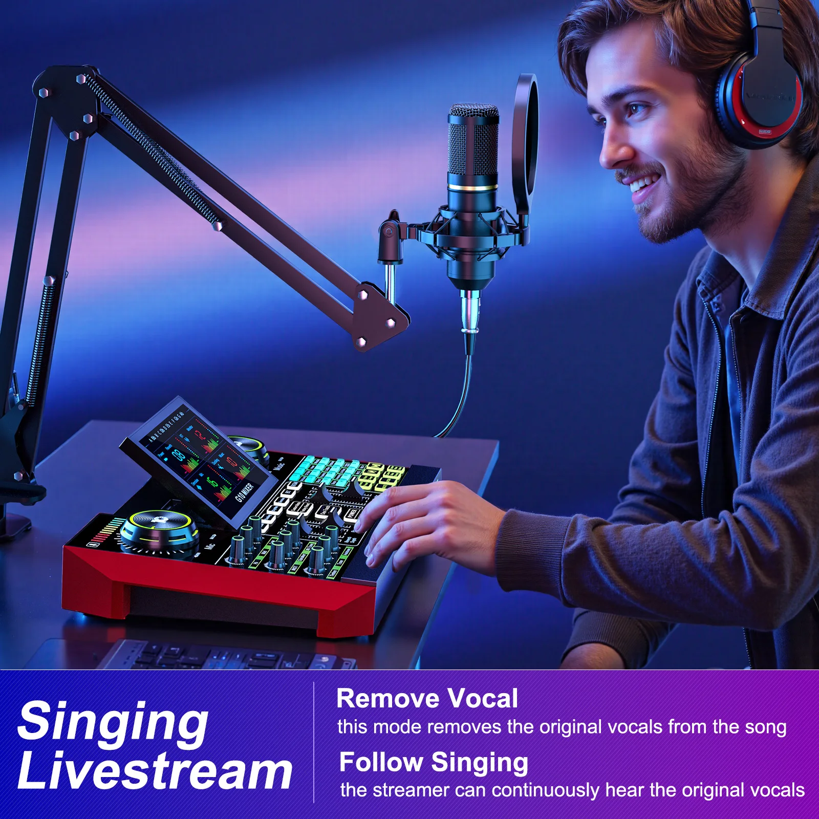 Podcast Microphone Bundle with 48V Phantom PowerLive Sound Card Audio Mixer,RGB Streaming with XLR Microphone Audio Interface
Podcast Microphone Bundle with 48V Phantom PowerLive Sound Card Audio Mixer,RGB Streaming with XLR Microphone Audio Interface