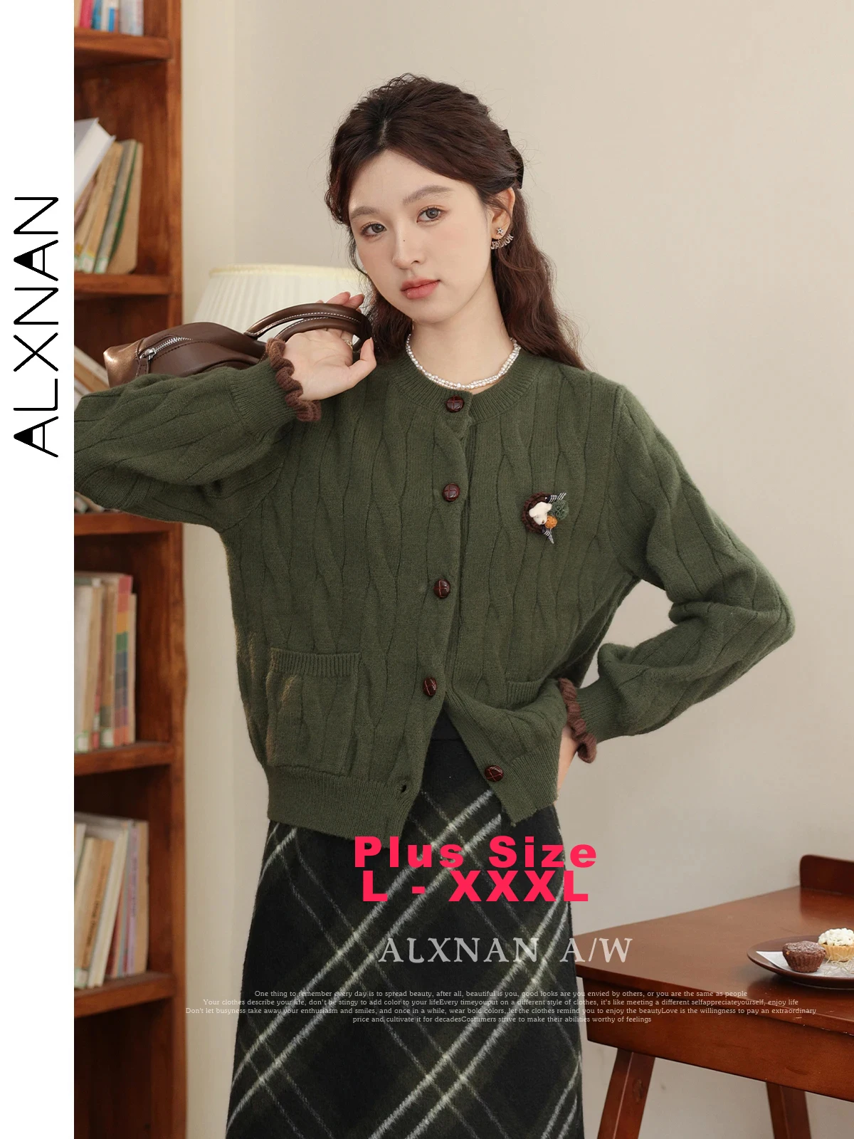 ALXNAN Plus Size Knit Cardigans O-neck Lantern Sleeve Bear Brooch Resin Buttons Sweaters Fall Winter Women's Clothing D00926
ALXNAN Plus Size Knit Cardigans O-neck Lantern Sleeve Bear Brooch Resin Buttons Sweaters Fall Winter Women's Clothing D00926