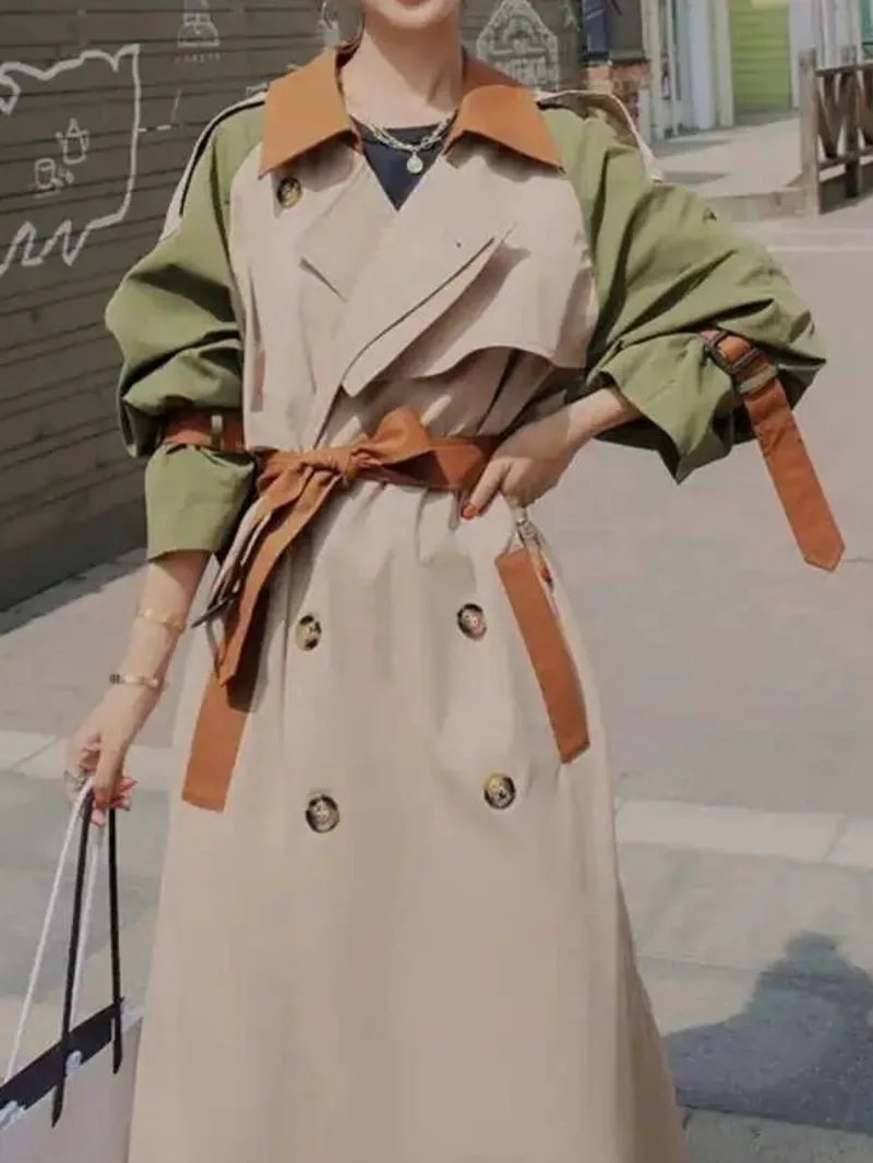 Women's Trench Coat Chic Splicing Color Block Lapel Double Breasted Long Windbreaker Belt Coat 2025 Spring New 251X4
Women's Trench Coat Chic Splicing Color Block Lapel Double Breasted Long Windbreaker Belt Coat 2025 Spring New 251X4