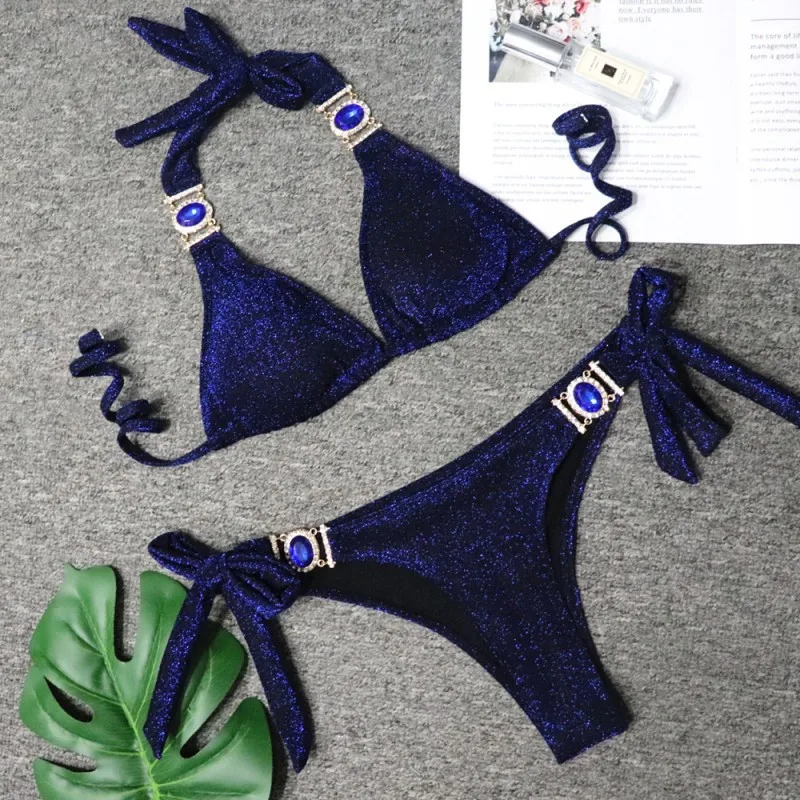 Sexy Women's Split-Back Swimsuit Glitter Solid Color Crystal Diamond Strappy Bikini
Sexy Women's Split-Back Swimsuit Glitter Solid Color Crystal Diamond Strappy Bikini