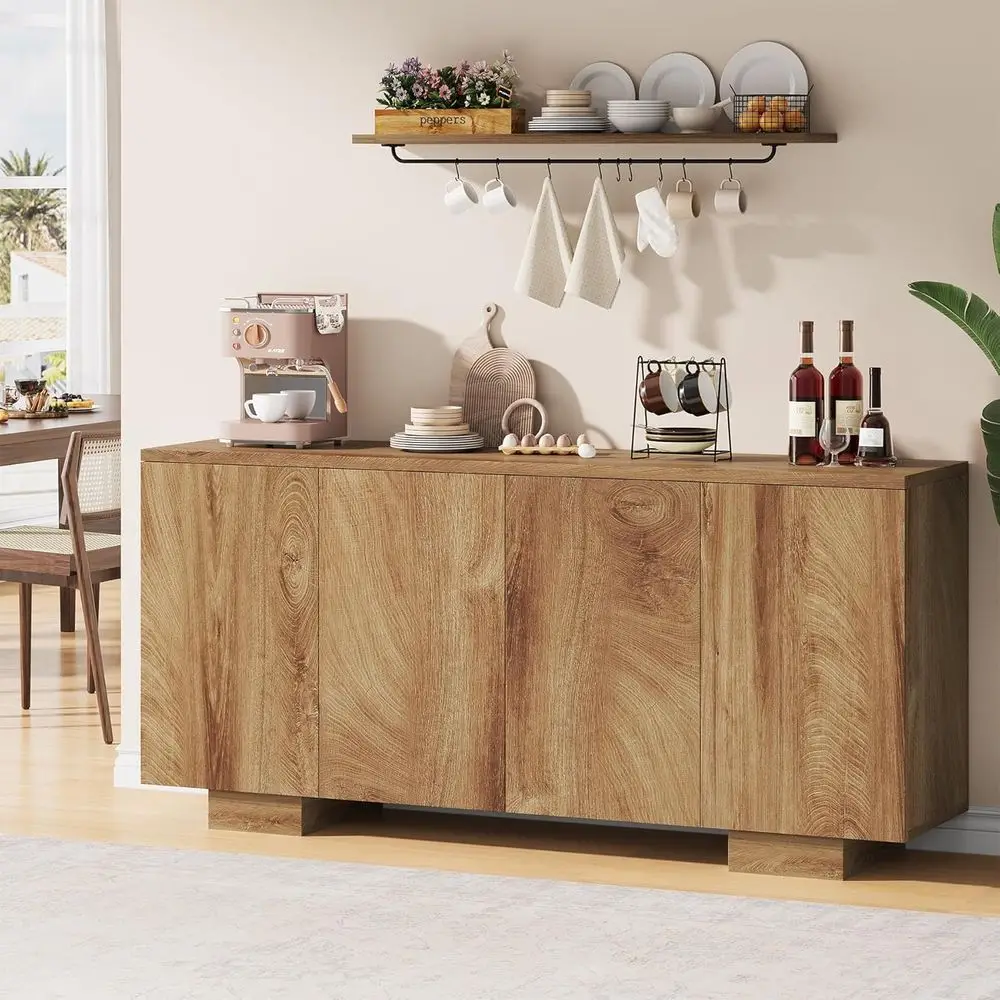 Oak Sideboard Buffet Cabinet with 4 Doors & Adjustable Shelves for Living Room, Kitchen, or Hallway
Oak Sideboard Buffet Cabinet with 4 Doors & Adjustable Shelves for Living Room, Kitchen, or Hallway