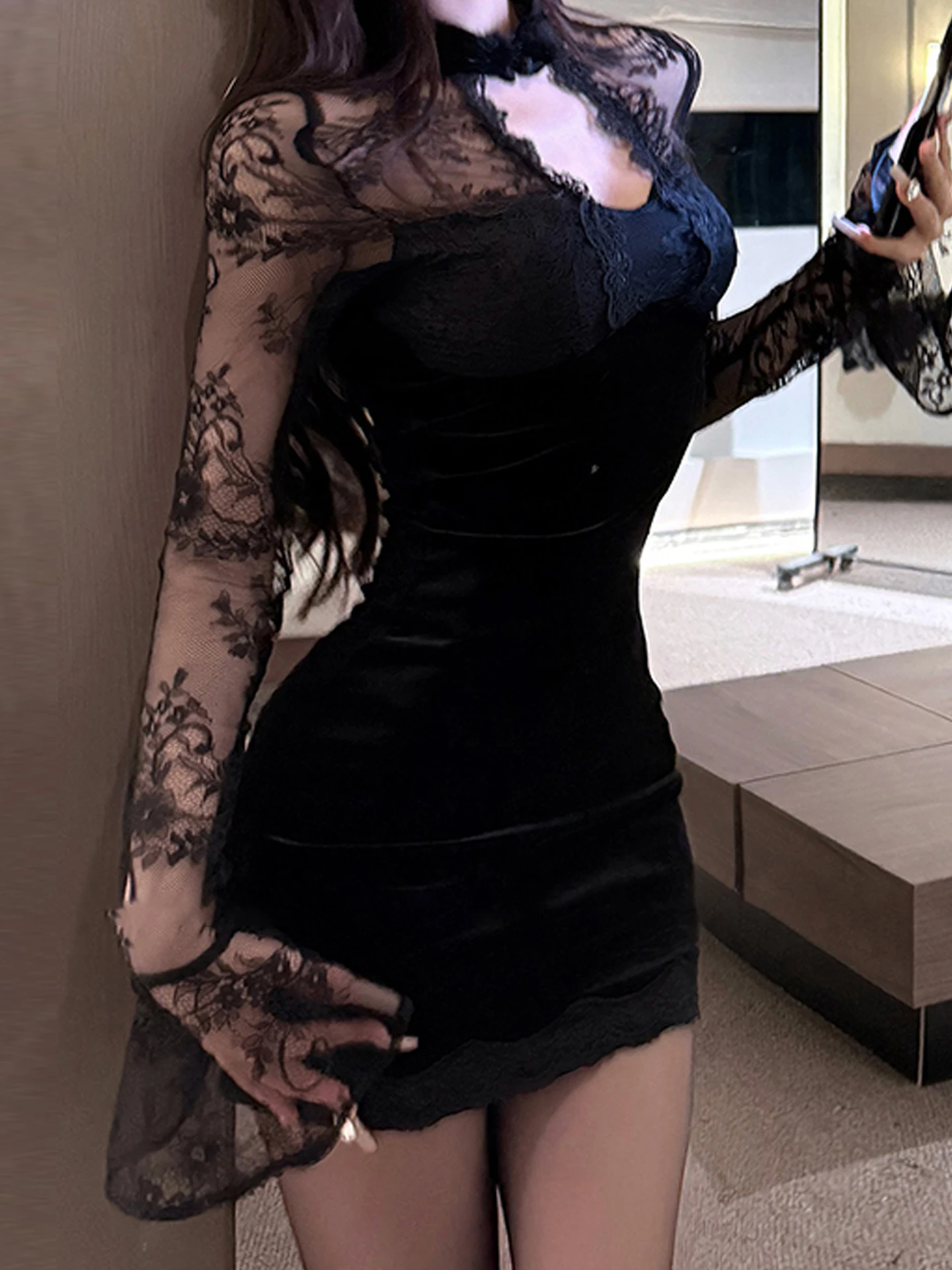 XZY Sexy Lace Splice Bodycon Dr Women's High Waist Bell Sve ort Skirt Polyester Fiber Autumn Wear Casual Sle
XZY Sexy Lace Splice Bodycon Dr Women's High Waist Bell Sve ort Skirt Polyester Fiber Autumn Wear Casual Sle