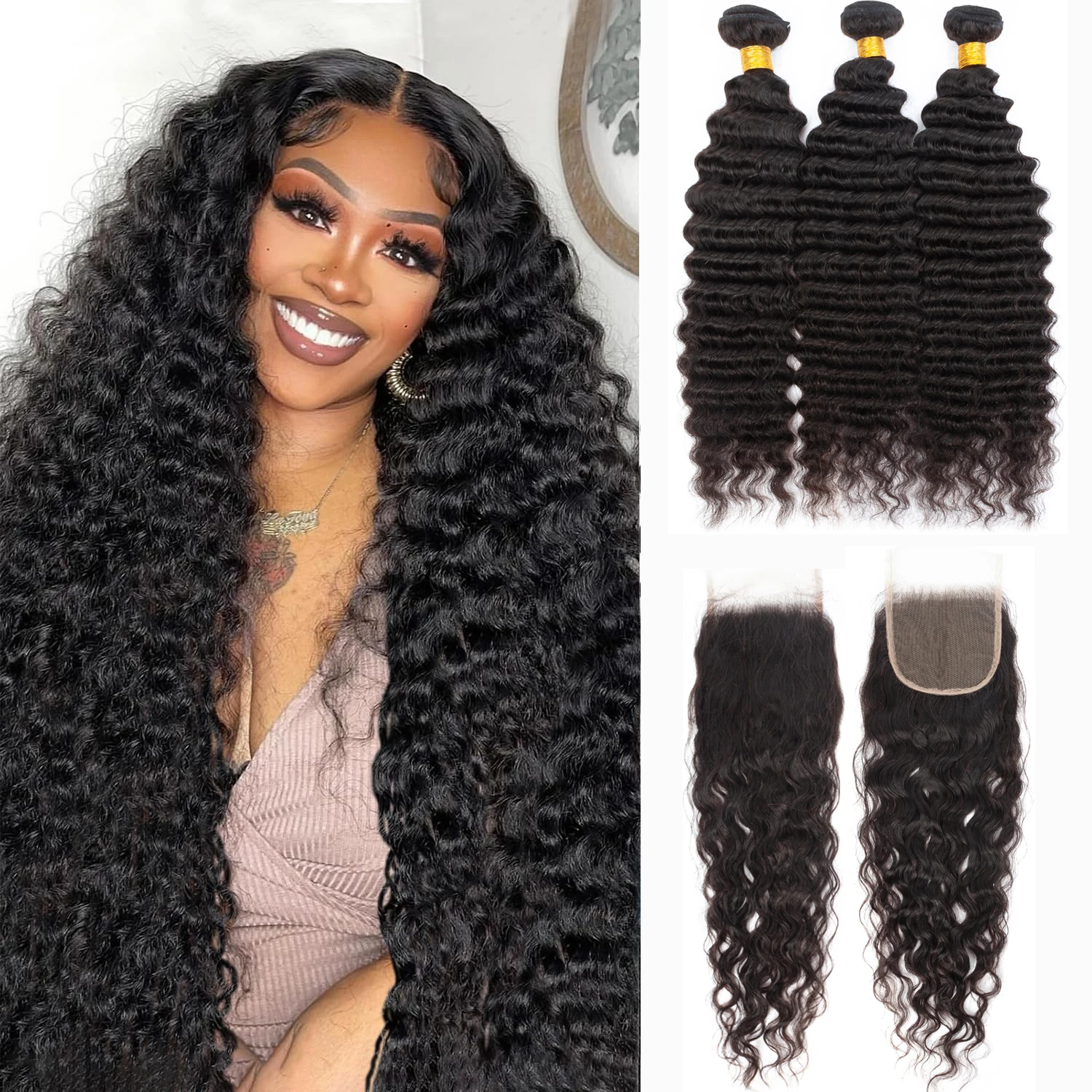 12A Deep Loose Wave Bundles With 4x4 Lace Closure Brazilian Hair Bundles With 4x4 Closure 100% Human Hair For Black Woman
12A Deep Loose Wave Bundles With 4x4 Lace Closure Brazilian Hair Bundles With 4x4 Closure 100% Human Hair For Black Woman