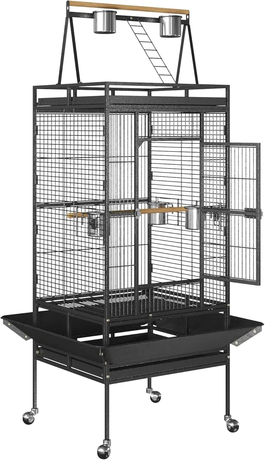 68-Inch Birdcage, Playtop Parrot Cage, Wrought Iron Bird Cage with Rolling Stand, Heavy-Duty Pet Bird House
68-Inch Birdcage, Playtop Parrot Cage, Wrought Iron Bird Cage with Rolling Stand, Heavy-Duty Pet Bird House