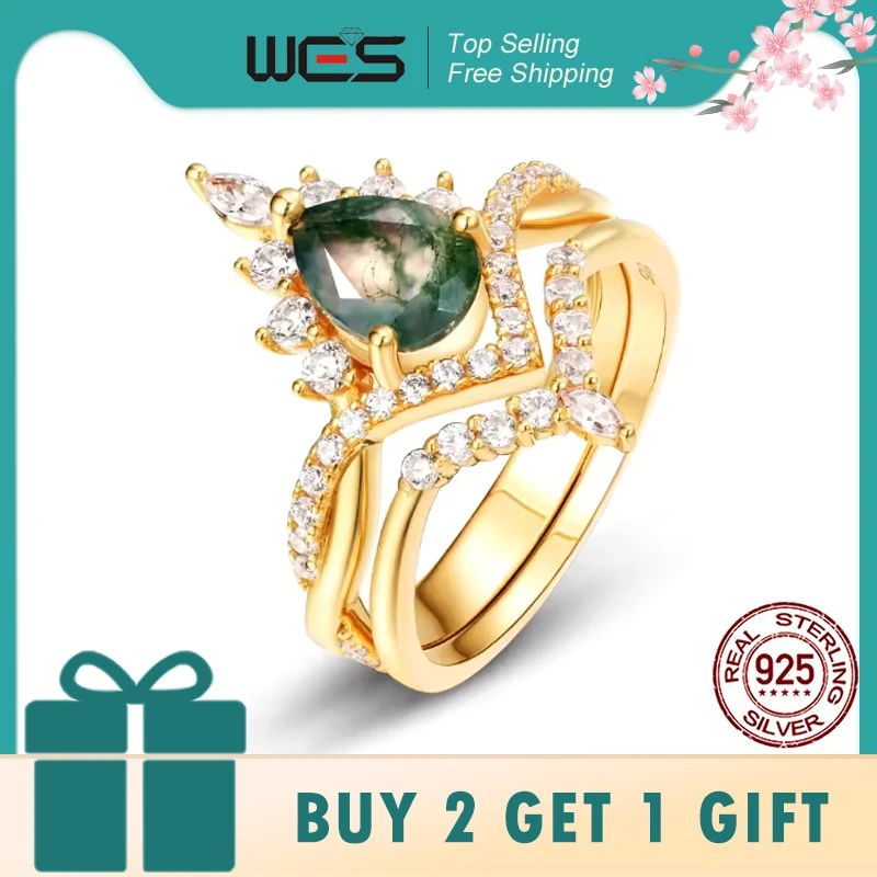 WES 925 Sterling Silver Grown Natural 6*8mm Moss Agate Gold Ring Set for Woman Luxury Engagement Gift Bridal Set Wholesale
WES 925 Sterling Silver Grown Natural 6*8mm Moss Agate Gold Ring Set for Woman Luxury Engagement Gift Bridal Set Wholesale