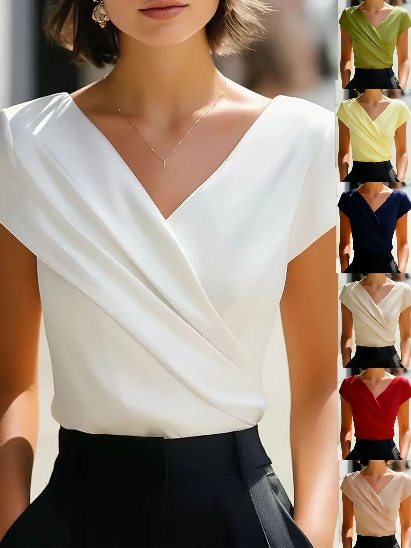 Summer Womens Blouse Solid White Ruffle Blouses Cap Sleeve Chiffon Blouse Wrap Front Draped Bodice V Neck Top Woman Women's
Summer Womens Blouse Solid White Ruffle Blouses Cap Sleeve Chiffon Blouse Wrap Front Draped Bodice V Neck Top Woman Women's