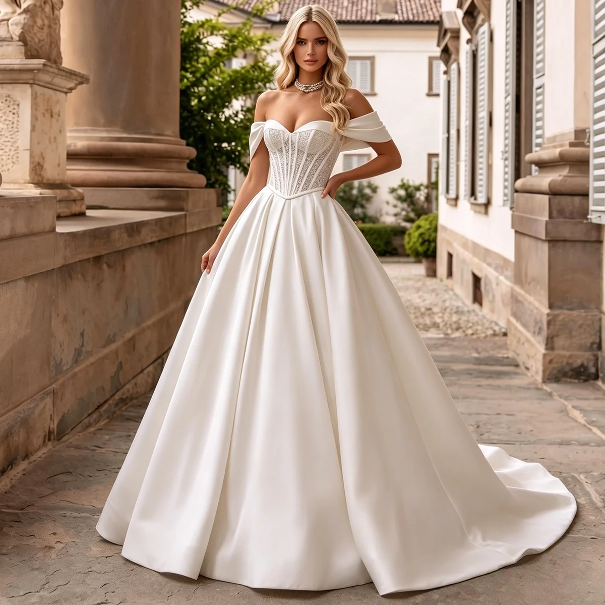 Classic Sweetheart Lace Ball Gown Wedding Dress For Bride Long Satin Off Shoulder Bridal Party Gown For Wedding Vestidos Novia
Classic Sweetheart Lace Ball Gown Wedding Dress For Bride Long Satin Off Shoulder Bridal Party Gown For Wedding Vestidos Novia