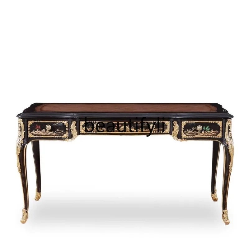 Writing desk American French retro solid wood carving desk cowhide computer desk
Writing desk American French retro solid wood carving desk cowhide computer desk