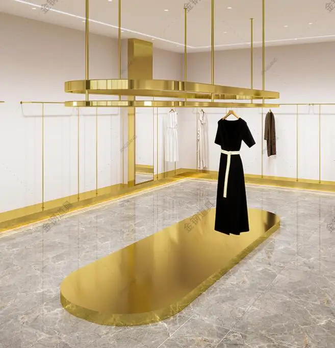 Clothing store display rack in the island hanging titanium stainless steel side hanging window wire hanging
Clothing store display rack in the island hanging titanium stainless steel side hanging window wire hanging