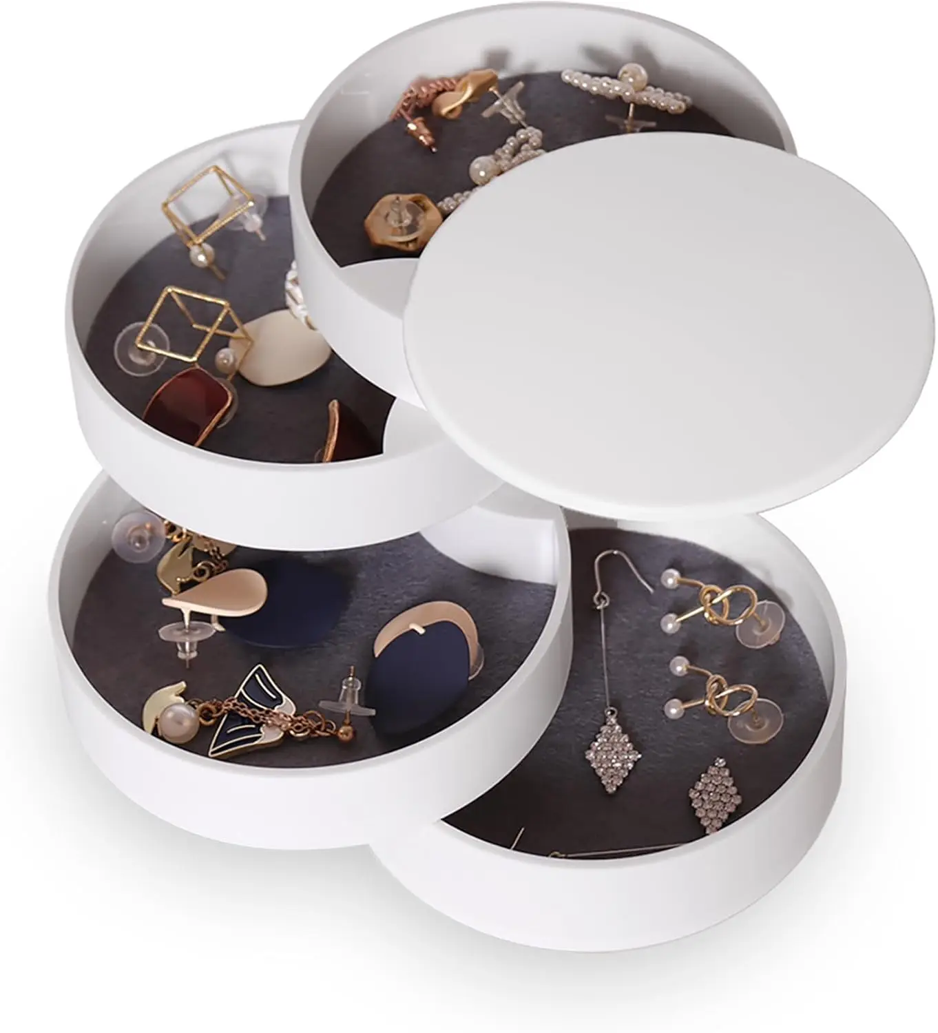 Jewelry Organizer, Small Jewelry Storage Box Earring Holder for Women, 5-Layer Rotating Travel Jewelry Tray Case with Lid for Bracelets Rings Bracelets, Gift for Women Teen Girls(White)
Jewelry Organizer, Small Jewelry Storage Box Earring Holder for Women, 5-Layer Rotating Travel Jewelry Tray Case with Lid for Bracelets Rings Bracelets, Gift for Women Teen Girls(White)