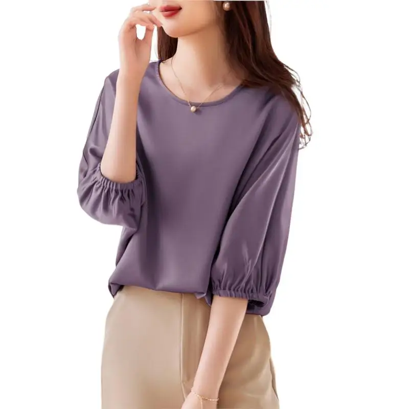 Chiffon T-shirt O-neck Back 1 Button Pullover Tees Streetwear Summer Women Elegant Luxury Acetate Satin Tops Office Lady Shirt
Chiffon T-shirt O-neck Back 1 Button Pullover Tees Streetwear Summer Women Elegant Luxury Acetate Satin Tops Office Lady Shirt