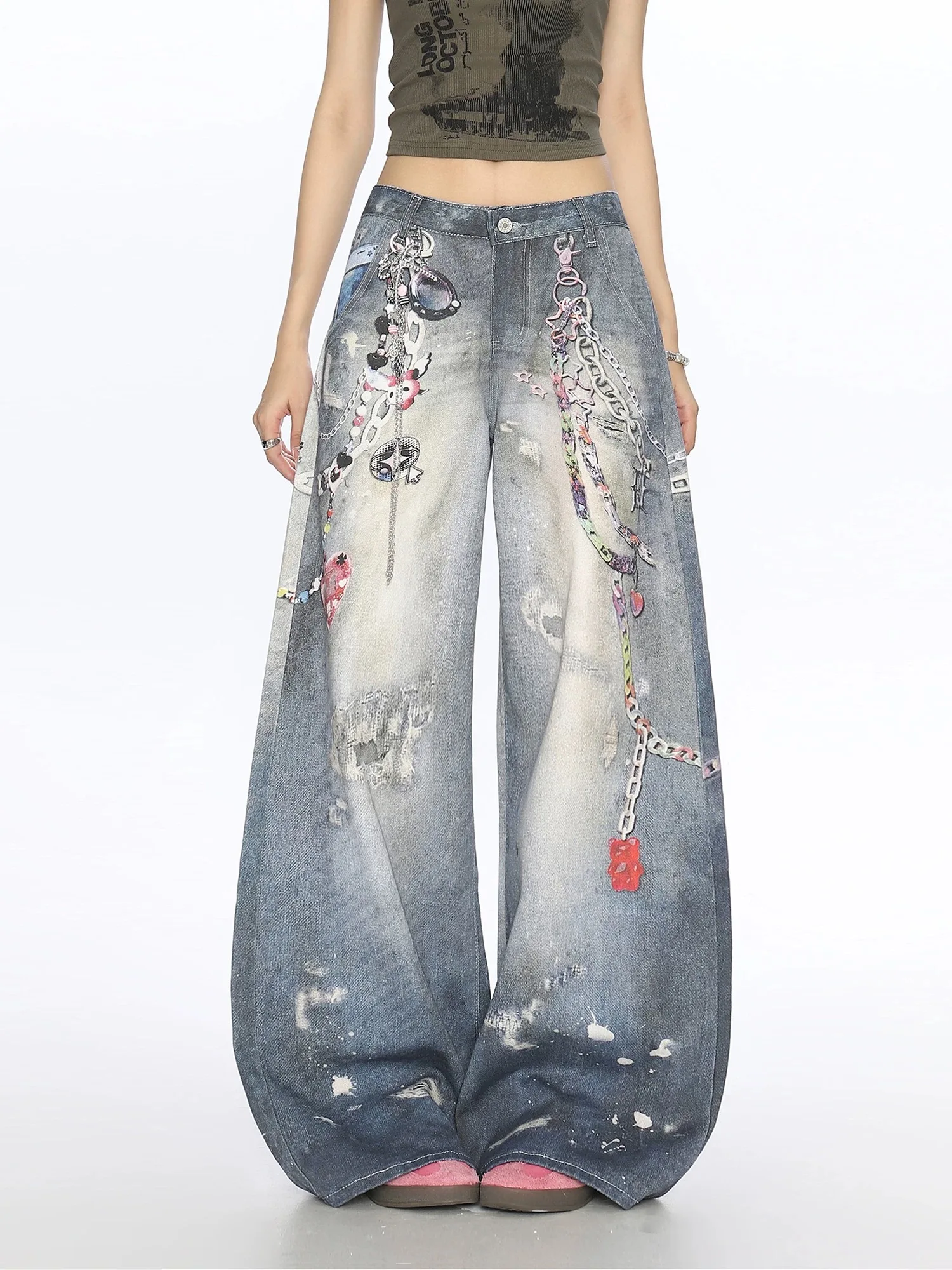 Y2K Chain Print Jeans Women American Heavy Industry Vintage Graffiti Design Relaxed Floor Drag Wide Leg Pants
Y2K Chain Print Jeans Women American Heavy Industry Vintage Graffiti Design Relaxed Floor Drag Wide Leg Pants