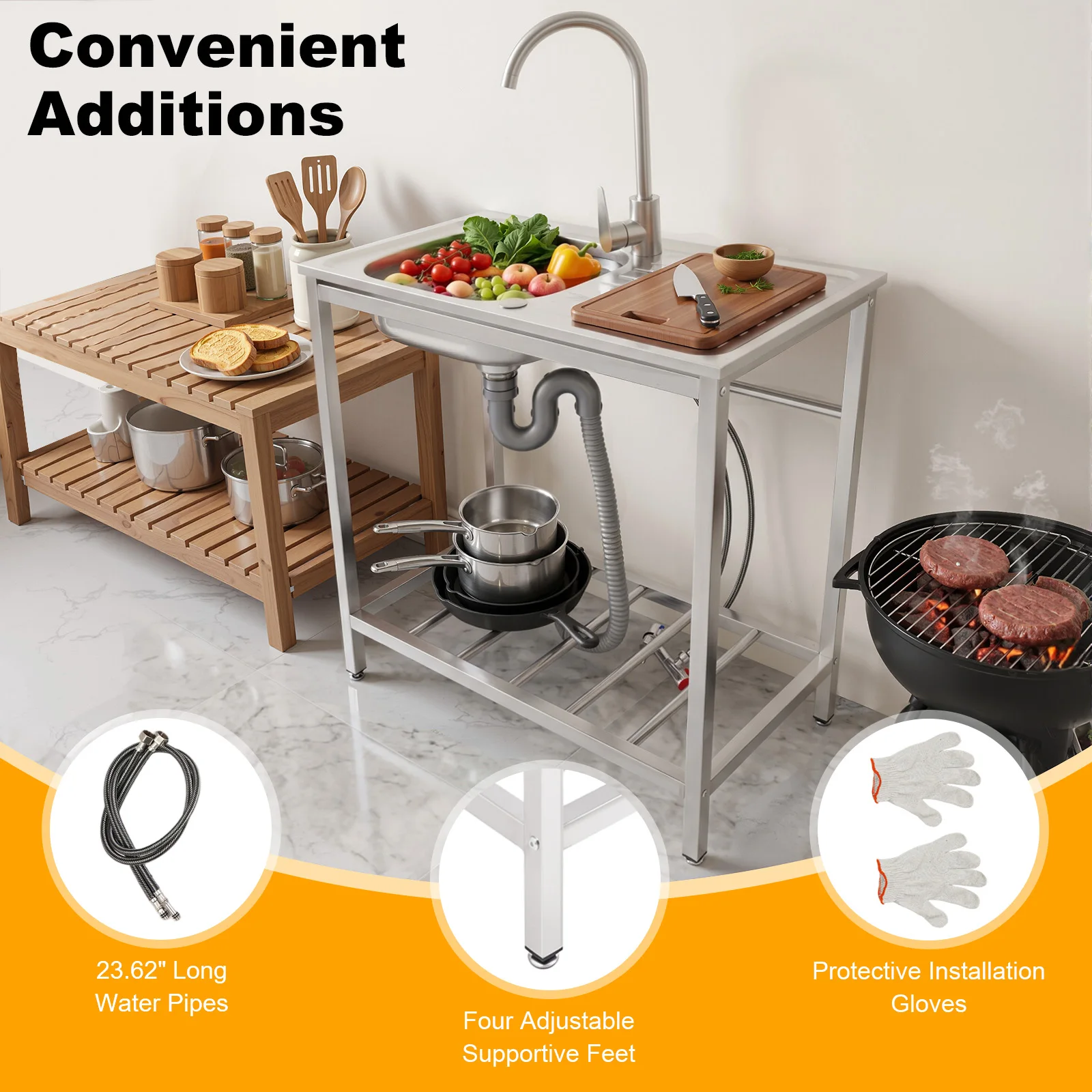 Kitchen Freestanding Stainless Steel Sink Single Bowl 40kg/88.18lbs Load-bearing with 360 ° Rotatable High Faucet
Kitchen Freestanding Stainless Steel Sink Single Bowl 40kg/88.18lbs Load-bearing with 360 ° Rotatable High Faucet
