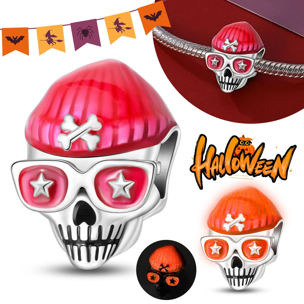 Halloween Party 925 Silver Luminous Trendy Pink Hat Skull Beads Fit Charms DIY Bracelet For Jewelry Making Women Gift 
Halloween Party 925 Silver Luminous Trendy Pink Hat Skull Beads Fit Charms DIY Bracelet For Jewelry Making Women Gift