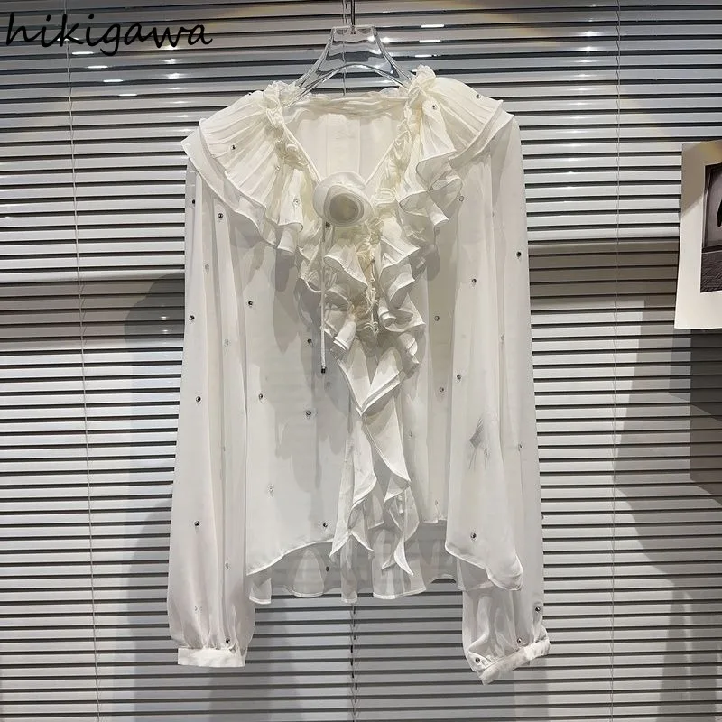 Temperament Lady Tops Chiffon Blouses Women Clothing Diamond Long Sleeve 3D Floral Sweet Camisas De Mujer Ruffles V-neck Shirts
Temperament Lady Tops Chiffon Blouses Women Clothing Diamond Long Sleeve 3D Floral Sweet Camisas De Mujer Ruffles V-neck Shirts