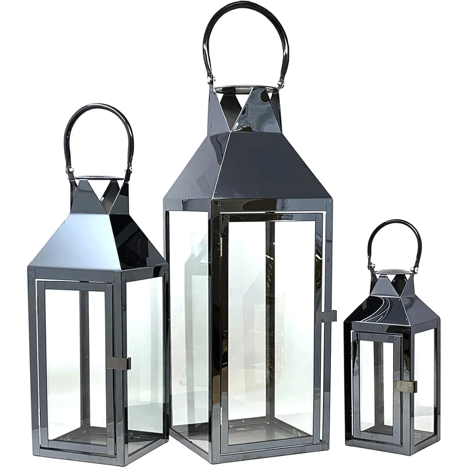 3-PC Lantern Set 24 Inch Jumbo Deluxe Modern IndoorOutdoor Candle Lantern Set Black Stainls Steel Frame Tempered Glas
3-PC Lantern Set 24 Inch Jumbo Deluxe Modern IndoorOutdoor Candle Lantern Set Black Stainls Steel Frame Tempered Glas