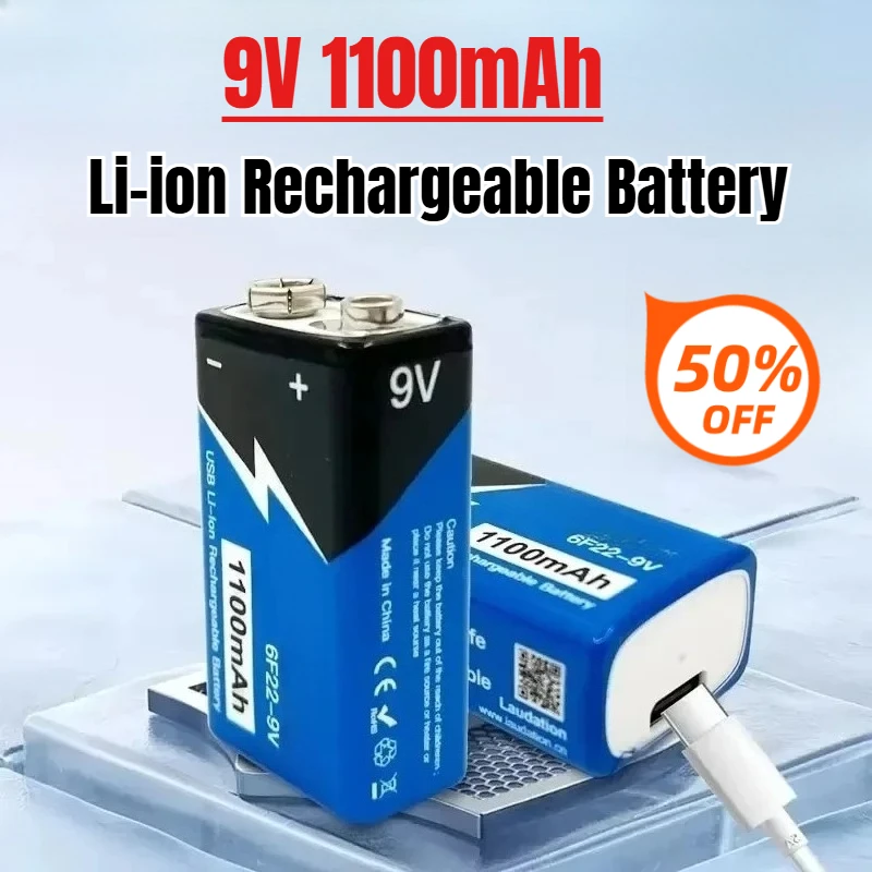 9V 1100mAh Li-ion Rechargeable Battery Type-C Battery USB for Multimeter Microphone Toy +USB Charging Cable
9V 1100mAh Li-ion Rechargeable Battery Type-C Battery USB for Multimeter Microphone Toy +USB Charging Cable