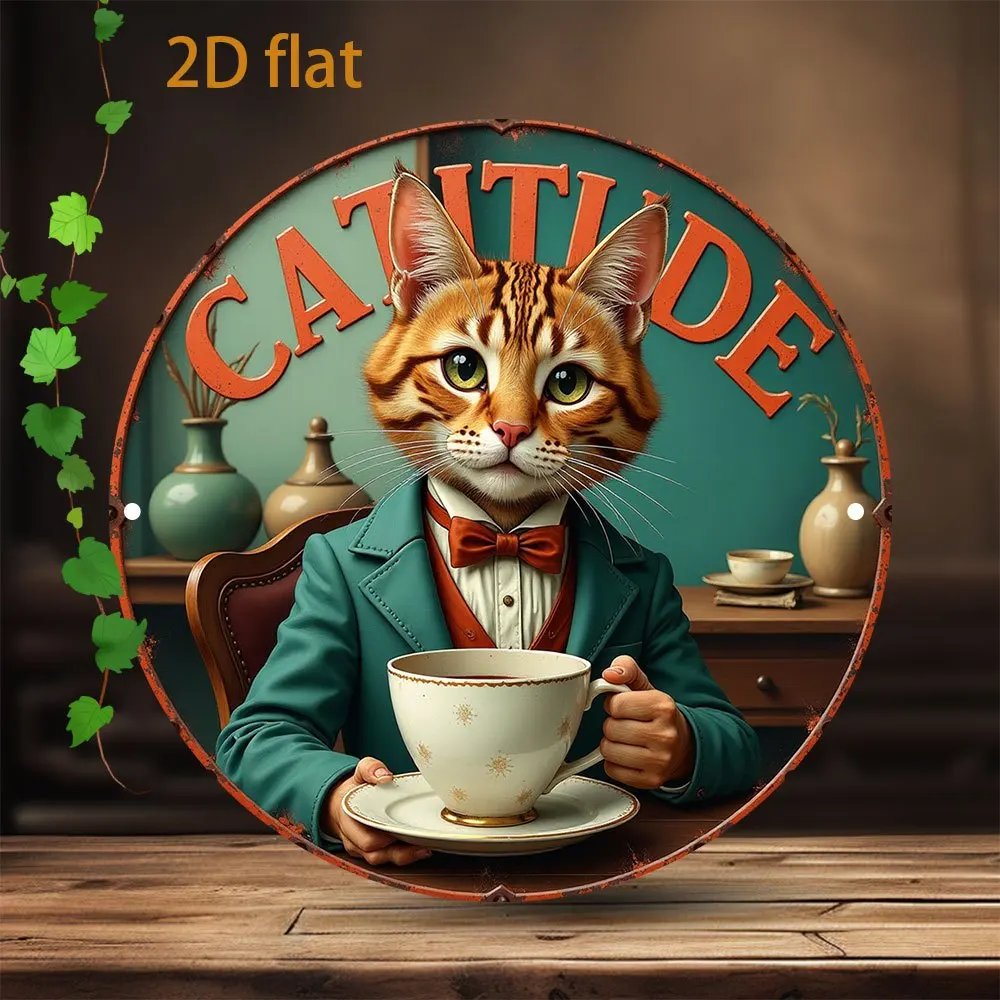 1pc Vintage Cat Gentleman Portrait Aluminum Wall Art - 7.8" Round 2D Flat Decor With Whimsical Anthropomorphic Cat In Suit, Perf
1pc Vintage Cat Gentleman Portrait Aluminum Wall Art - 7.8" Round 2D Flat Decor With Whimsical Anthropomorphic Cat In Suit, Perf