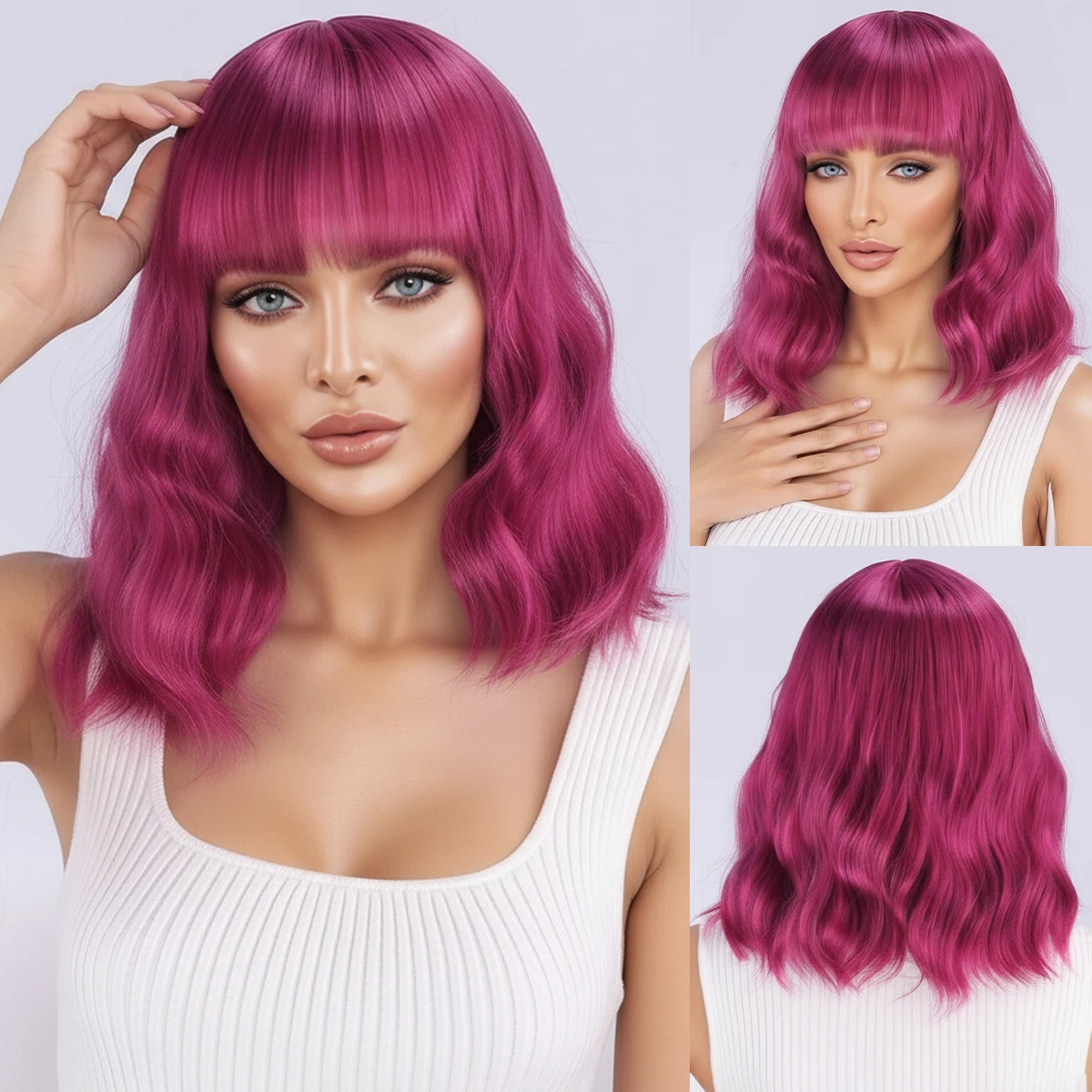 Wig, European and American women, bangs, short curly hair, burgundy, shoulder length collarbone hair Synthetic fiber wig
Wig, European and American women, bangs, short curly hair, burgundy, shoulder length collarbone hair Synthetic fiber wig