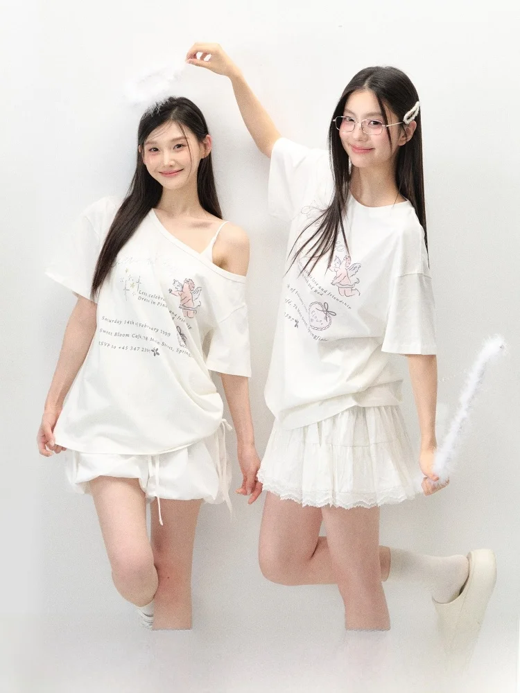 ELEVEN SP Women's Dstring oulder T-irt Pure Cotton ort Sve Summer Cool Feeling Korean Sle White Top
ELEVEN SP Women's Dstring oulder T-irt Pure Cotton ort Sve Summer Cool Feeling Korean Sle White Top