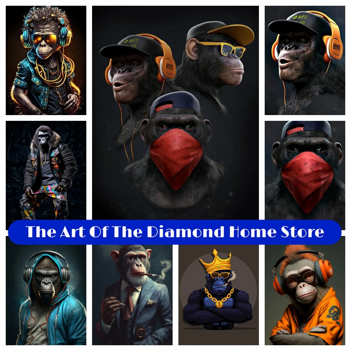 Funny Gorilla Animal AB Diamond Embroidery Painting Hip Hop Monkey With Glasses Headset Pictures Cross Stitch Living Room Decor
Funny Gorilla Animal AB Diamond Embroidery Painting Hip Hop Monkey With Glasses Headset Pictures Cross Stitch Living Room Decor